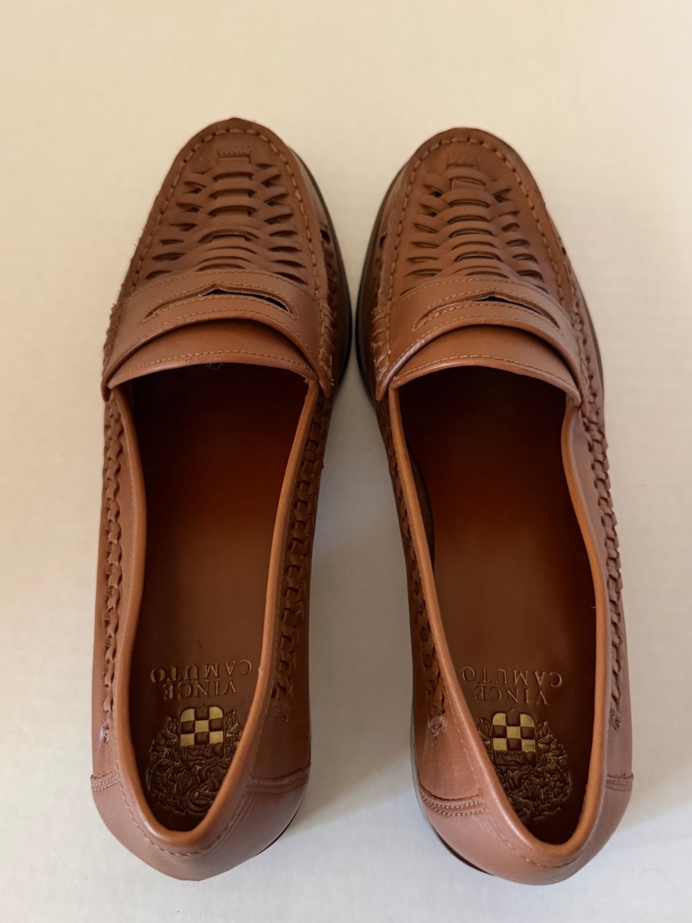 Vince Camuto Tan Woven Leather Penny Loafers - 10M